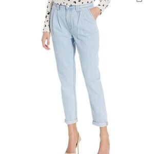 Paige Blue Parisun Light-Wash Pleated Trouser Cuff High-Rise Jeans Size 26